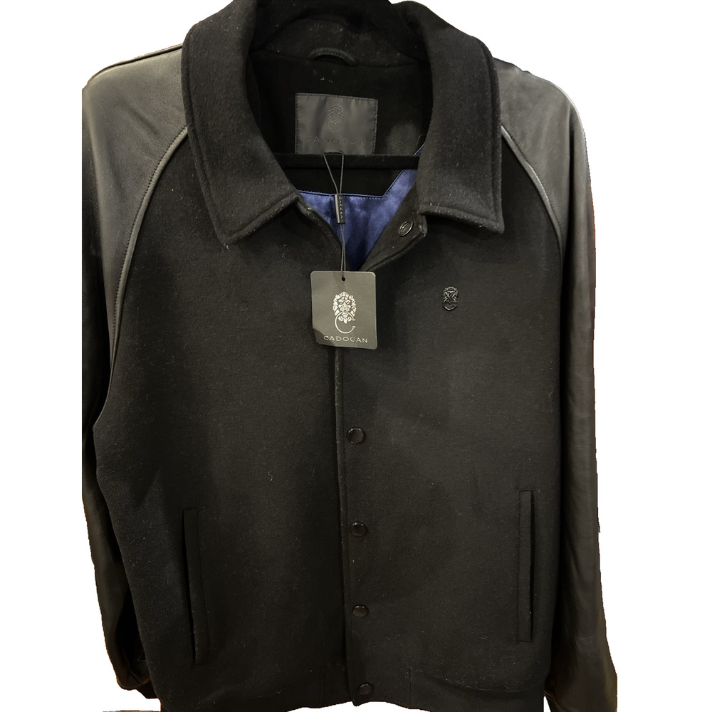 Cadogan Men's Black Genuine Leather Jacket XL Button Front Classic Coat NWT